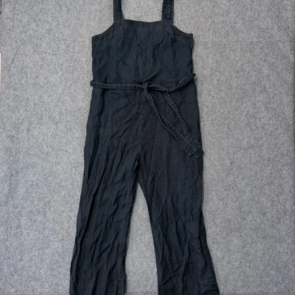 Everlane Black The Linen Button Front Square Neck Jumpsuit Women's Size 6